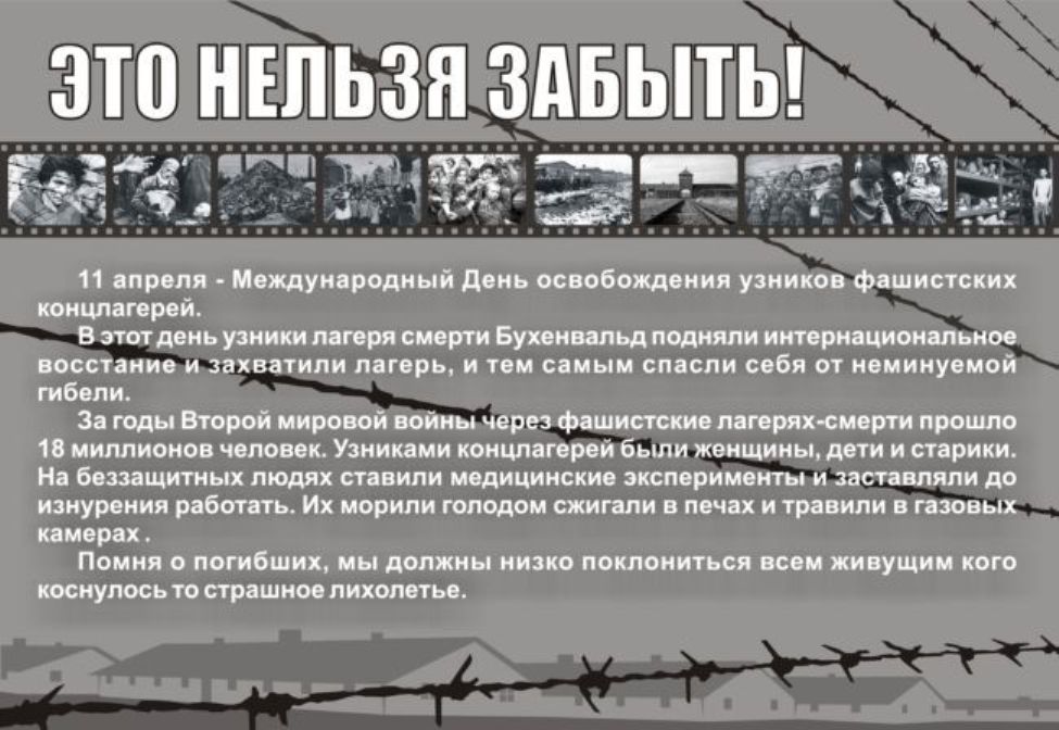 11 апреля 2023 - Международный день освобождения узников фашистских концлагерей